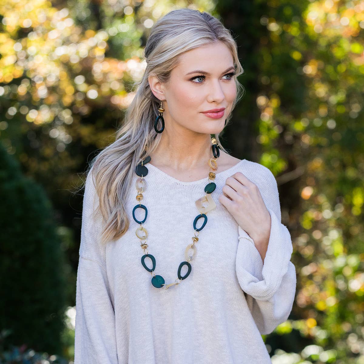 Omala Misty Greens Collection Necklace - Links and Brass