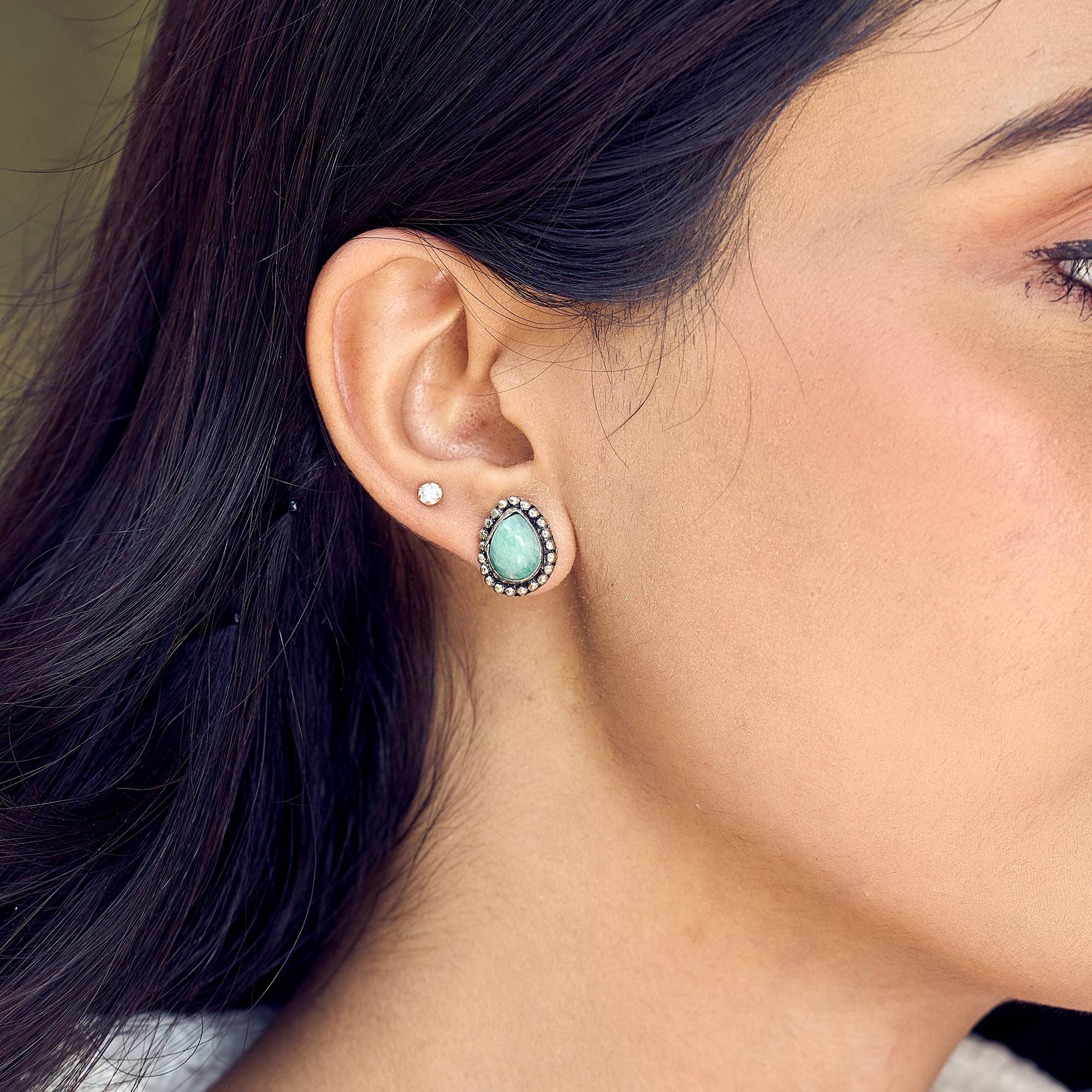 Handcrafted Semiprecious Stone Post Earrings - Amazonite
