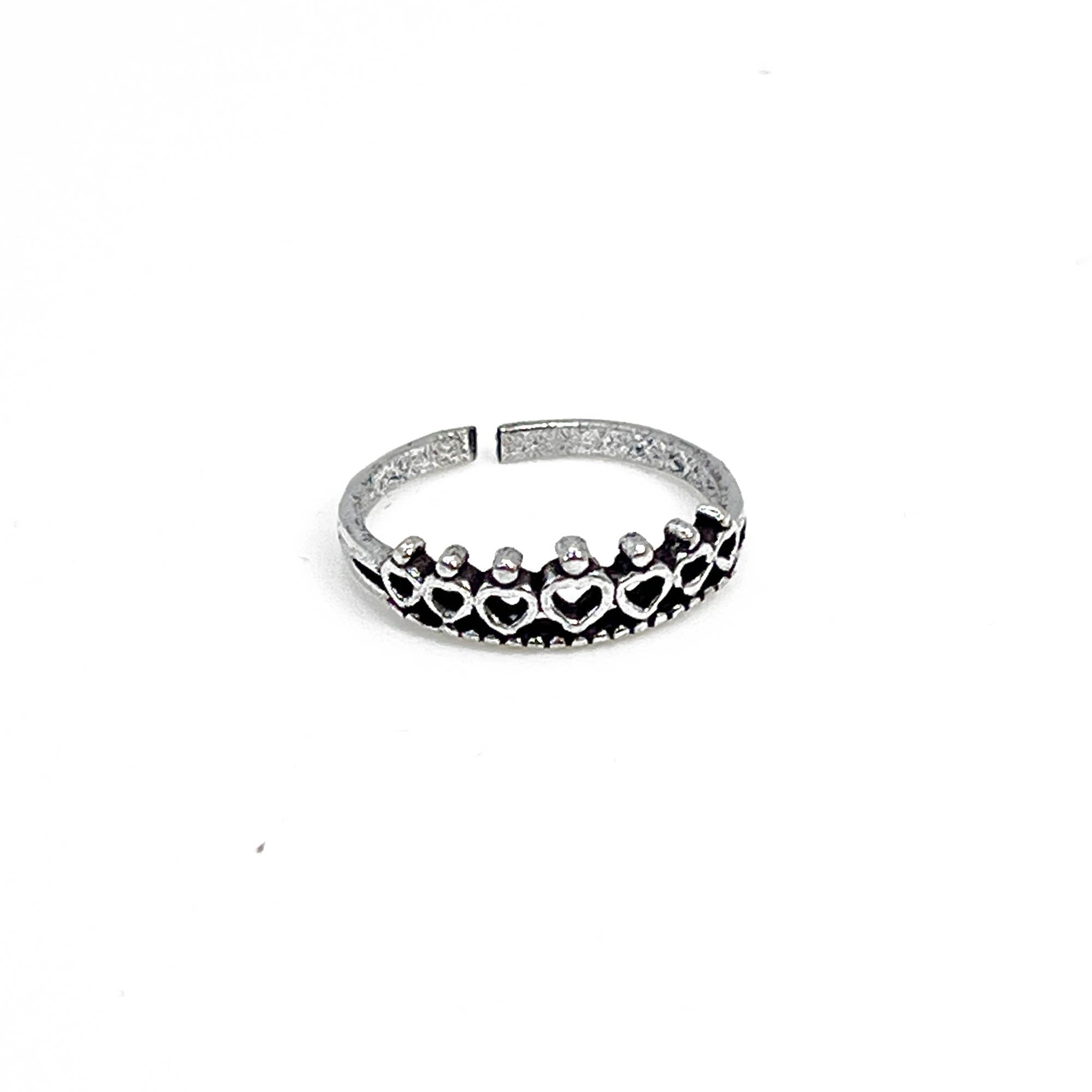 Handcrafted Silver Plated Brass Heart Crown Ring
