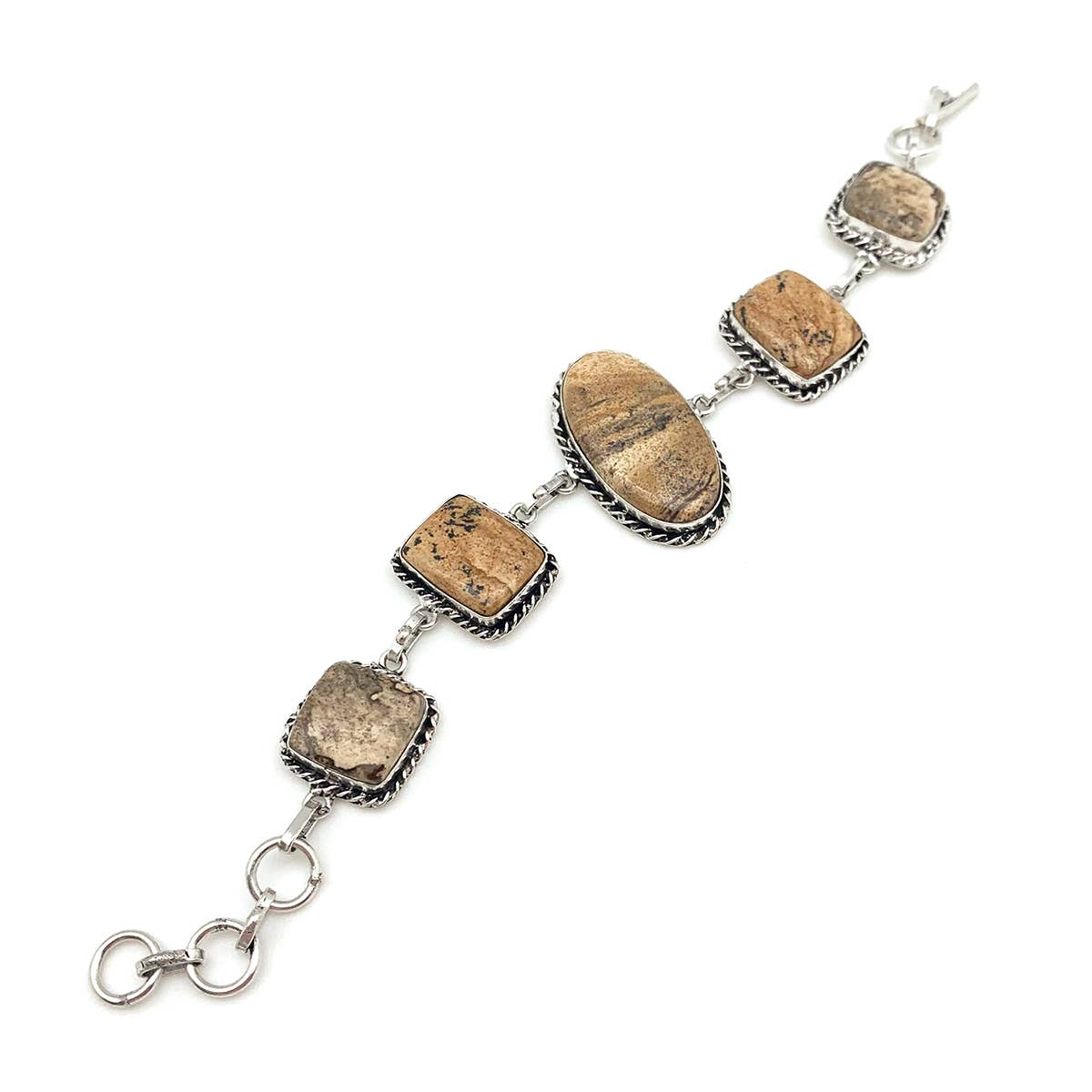 Handcrafted Semiprecious Stone Link Bracelet -Picture Jasper