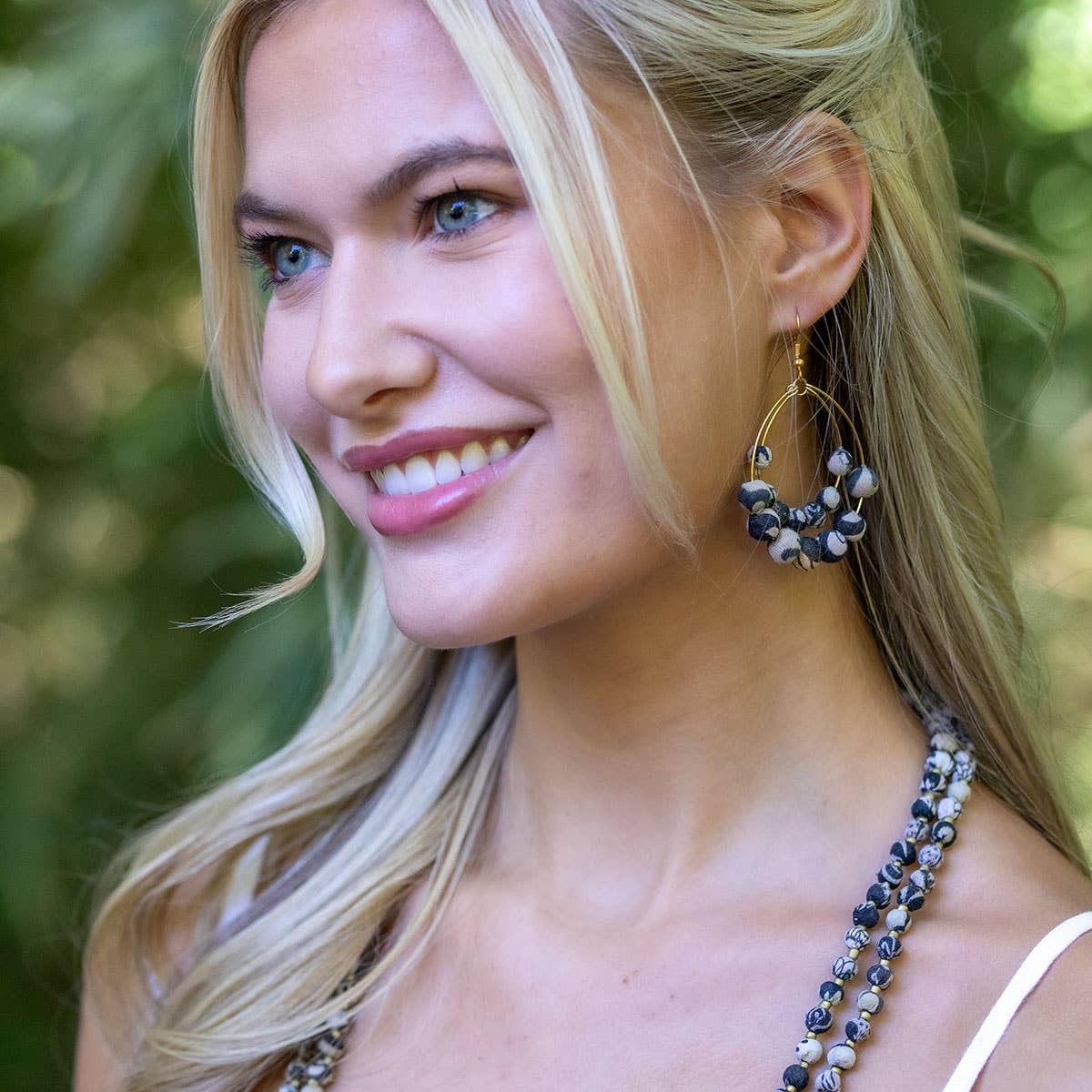 Aasha Monochrome Teardrop Kantha Boho Handcrafted Earrings