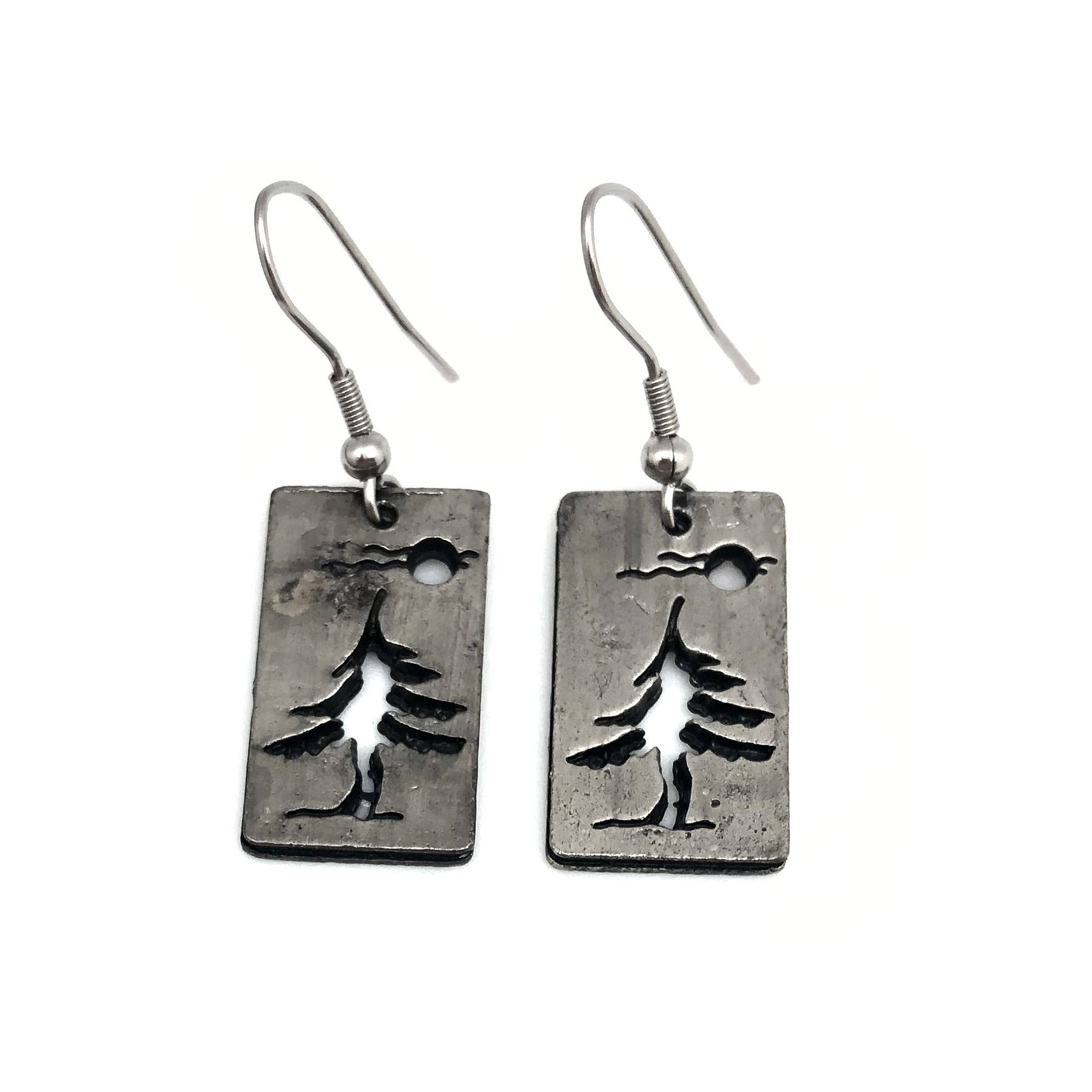 Pewter Earrings - Pine Tree with Moon