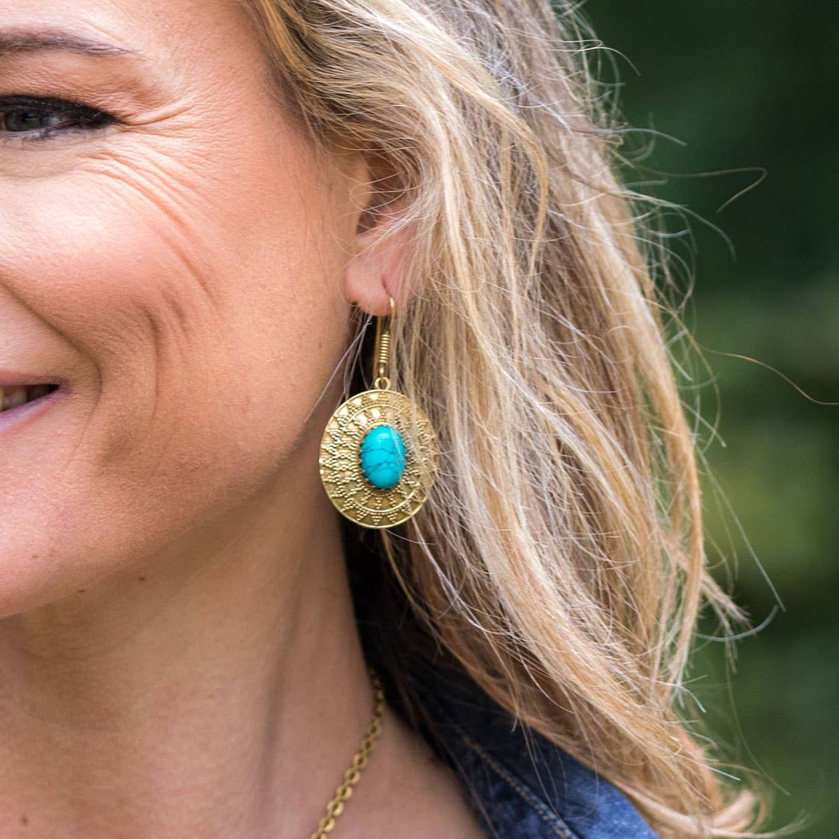 Tanvi Collection Earrings - Gold Oval with Turquoise