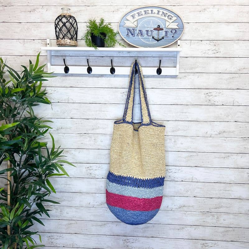 Zhuri Bag - Large Raffia Tote - Blue Tones