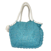 Amalfi Jute and Cotton Rope Bags - Aqua with White Rope