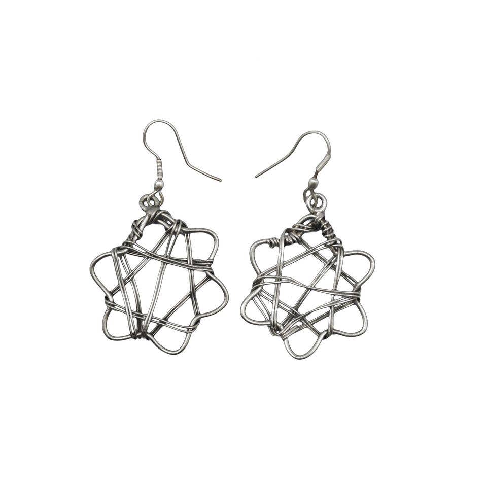 Basketweave Antique Silver Loose Weave Abstract Earrings
