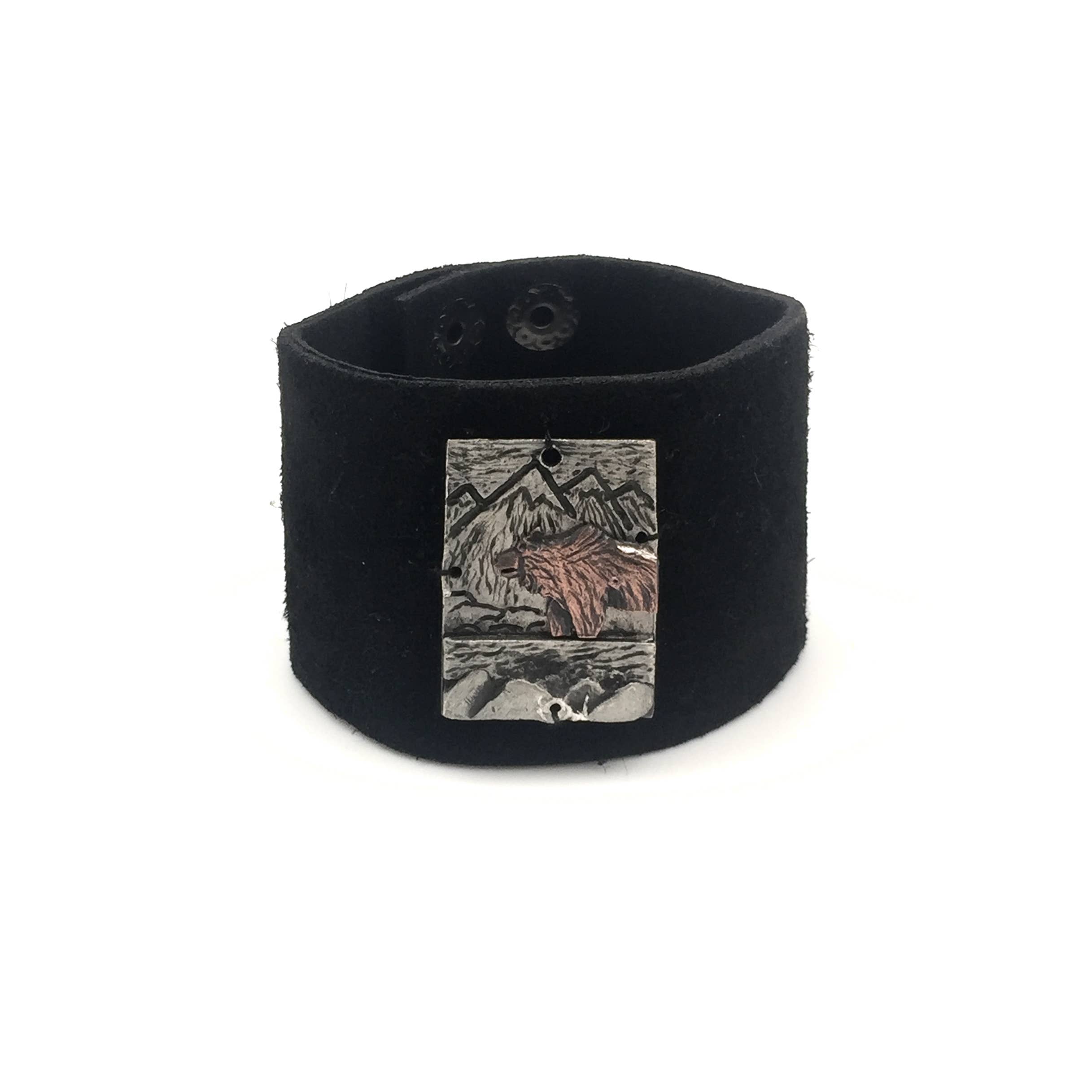 Leather Snap Bracelet - Bear in Mountains