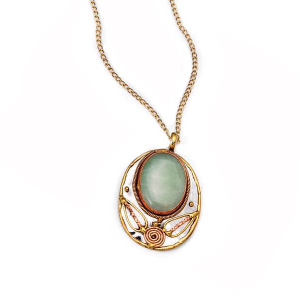 Mixed Metal and Aventurine Stone Pendant