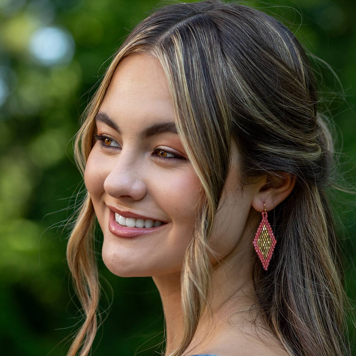 Seed Bead Diamond Shaped Earrings - Multiple Color Styles