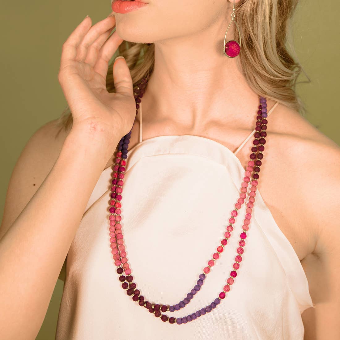 Aasha Ombre Beaded Kantha handcrafted Long Necklace