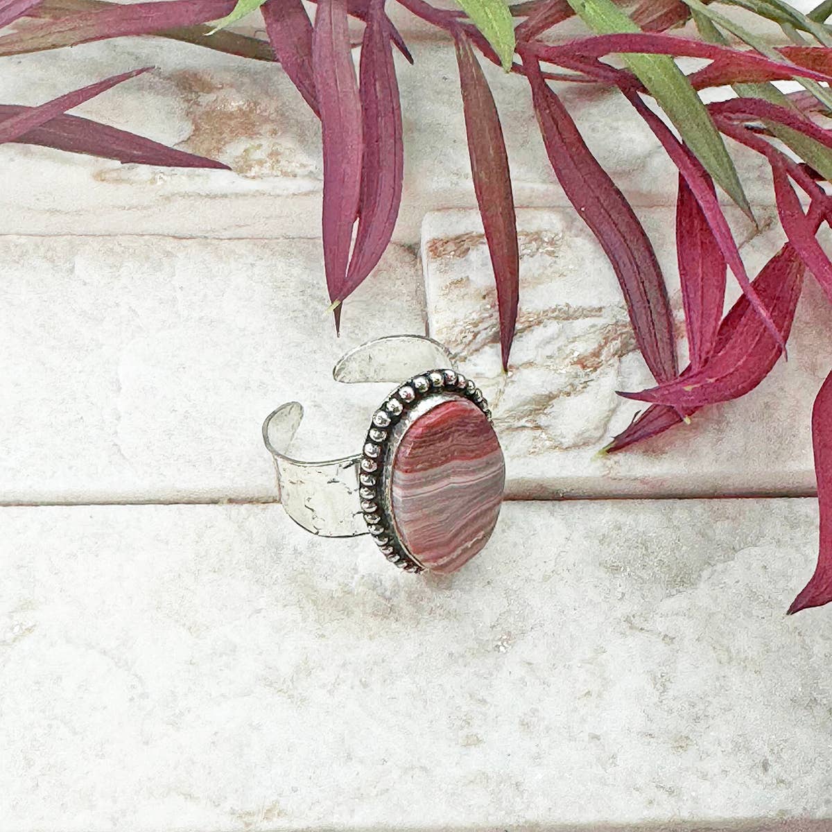 Handcrafted Kashi Semiprecious Stone Ring - Crazy Lace Agate