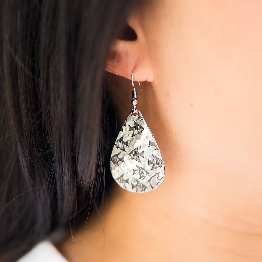 Angelfish Silver Engraved Earrings