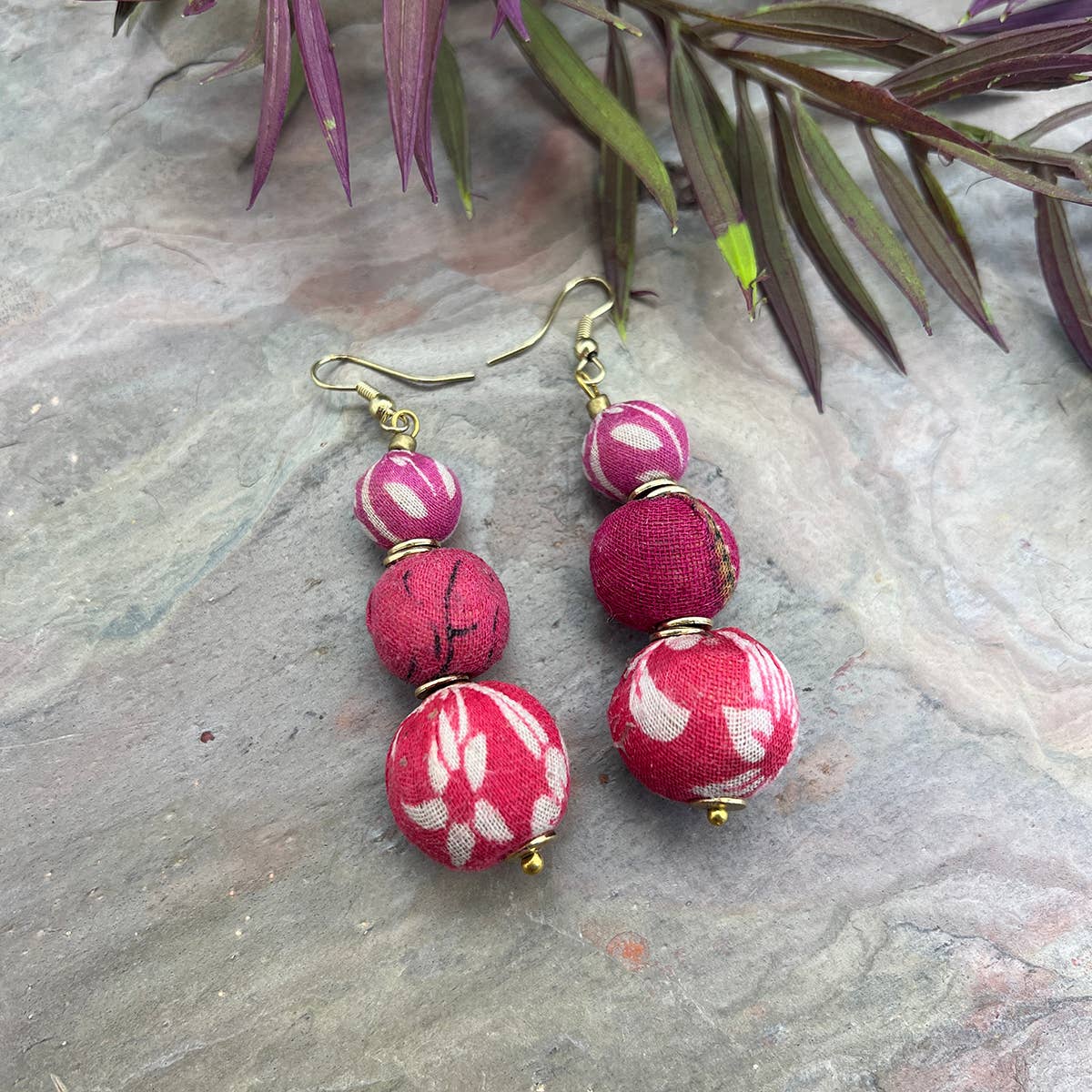 Aasha Trio Blush Big Beaded Kantha Handcrafted Earrings