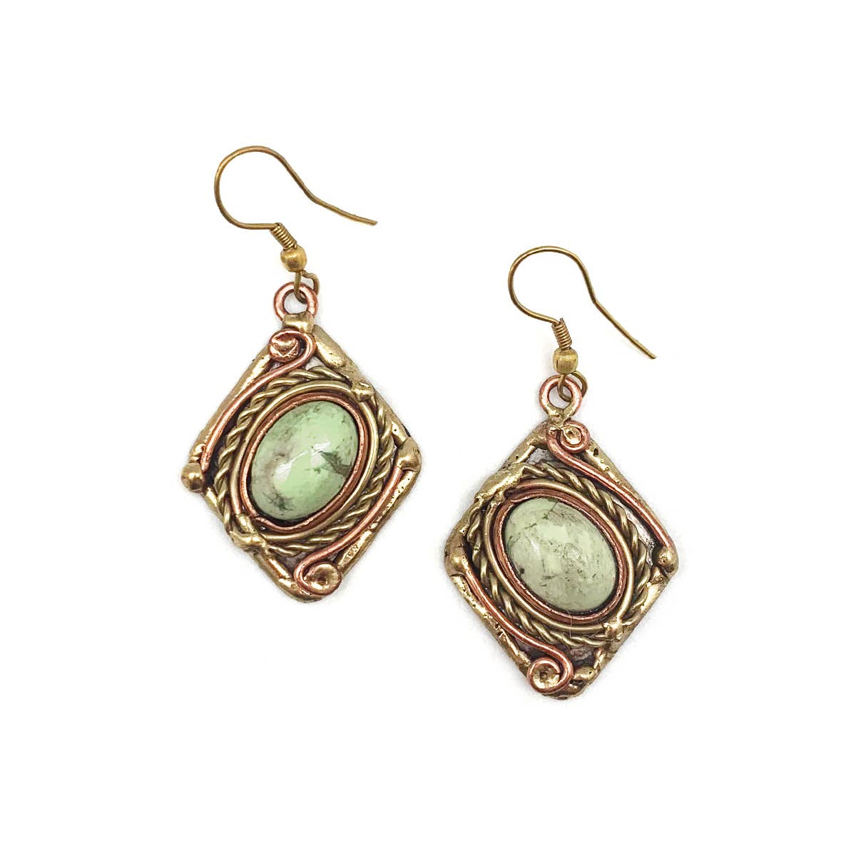 Mixed Metal and Lemon Chrysoprase Stone Earrings