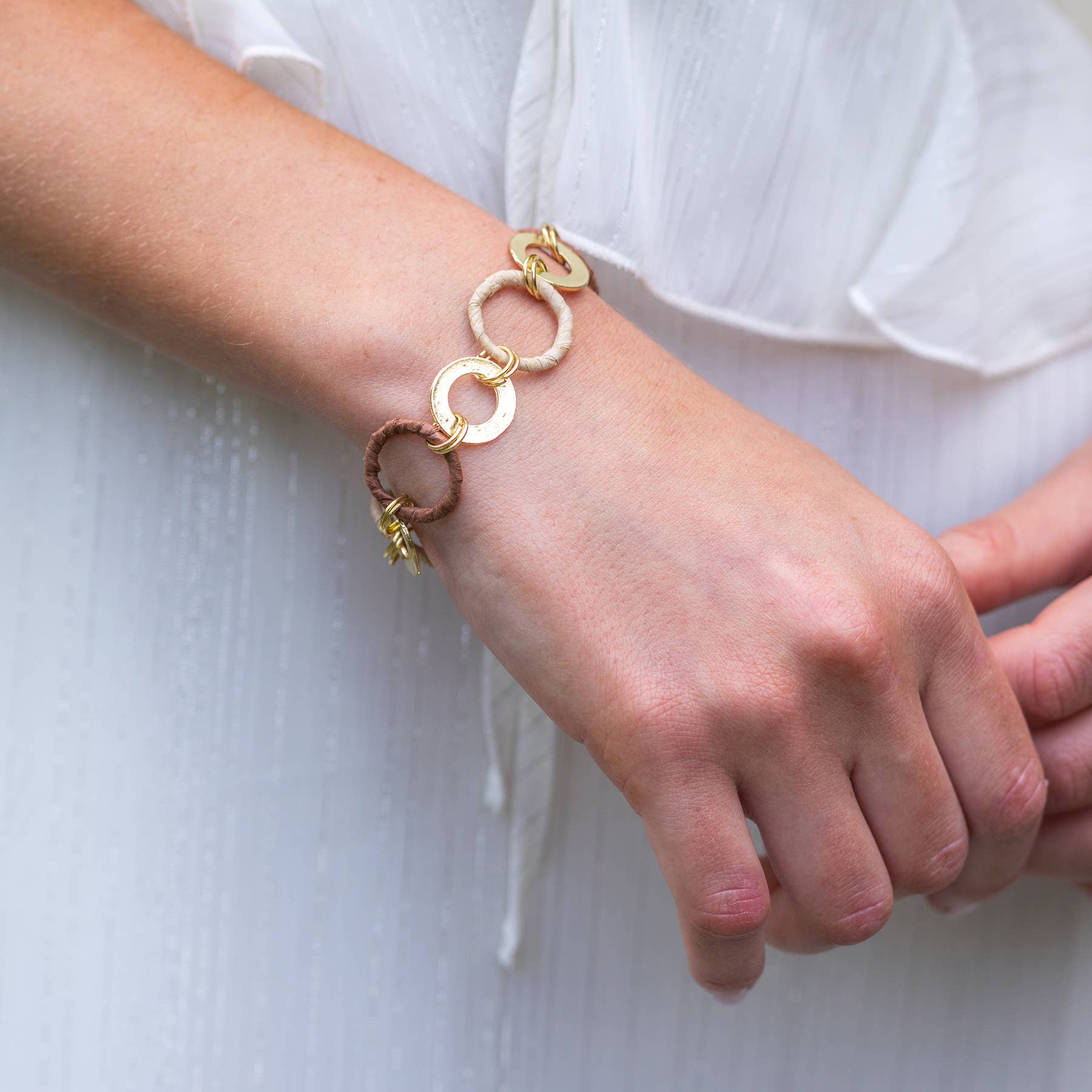 Sachi Raffia Rings Bracelet - Tan Large and Small Rings
