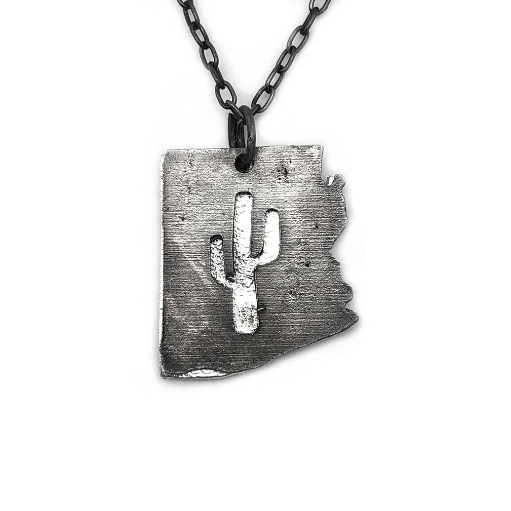 Home State Jewelry - Pewter Necklace - Arizona with Cactus