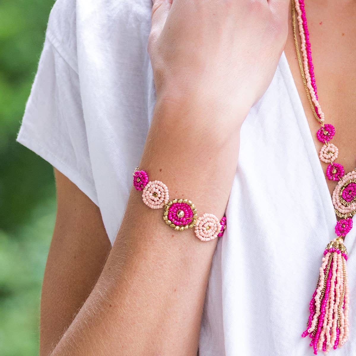 Sachi Cerise Collection Bracelet - Five Beaded Discs