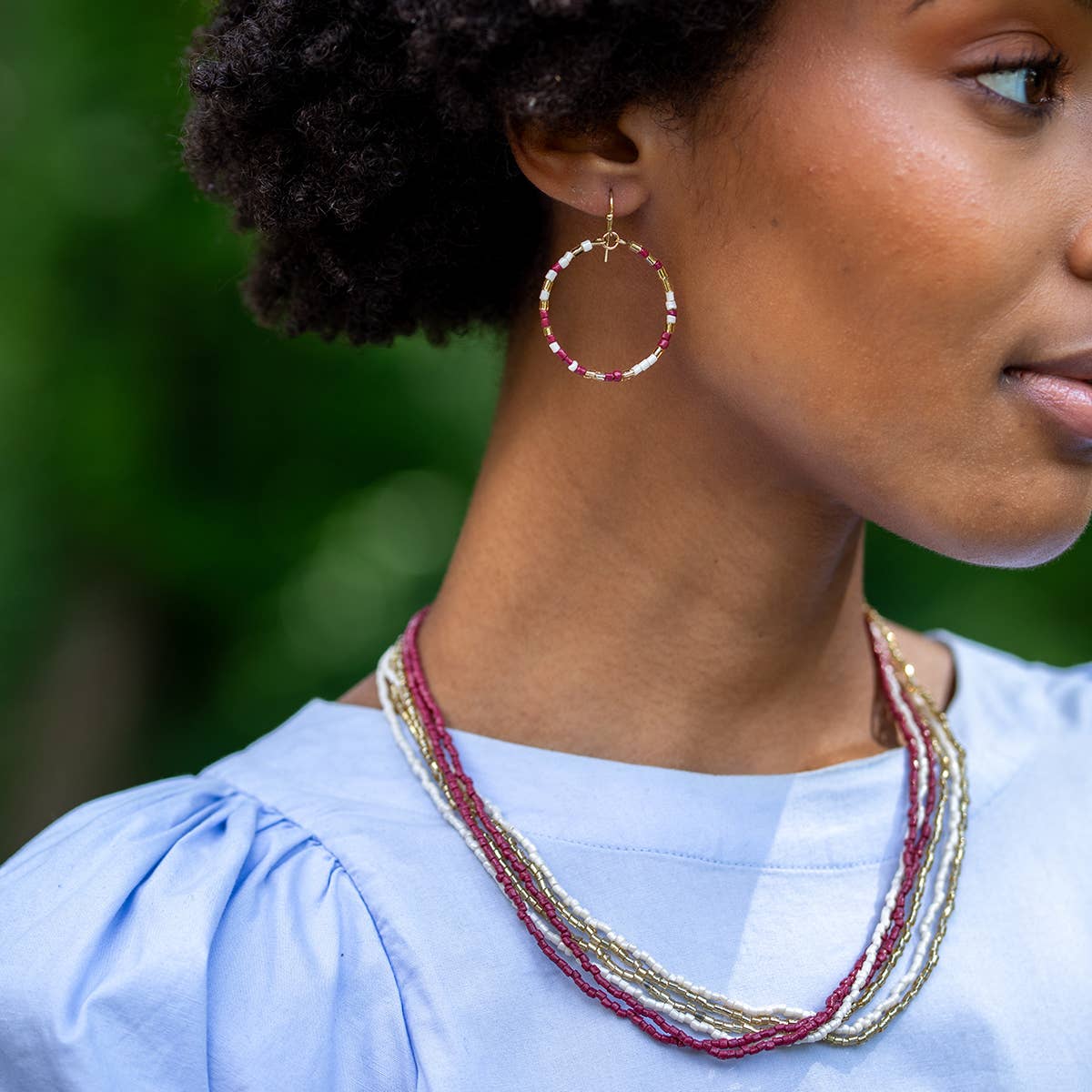 Seed Bead Hoop Earrings - Multiple Color Styles