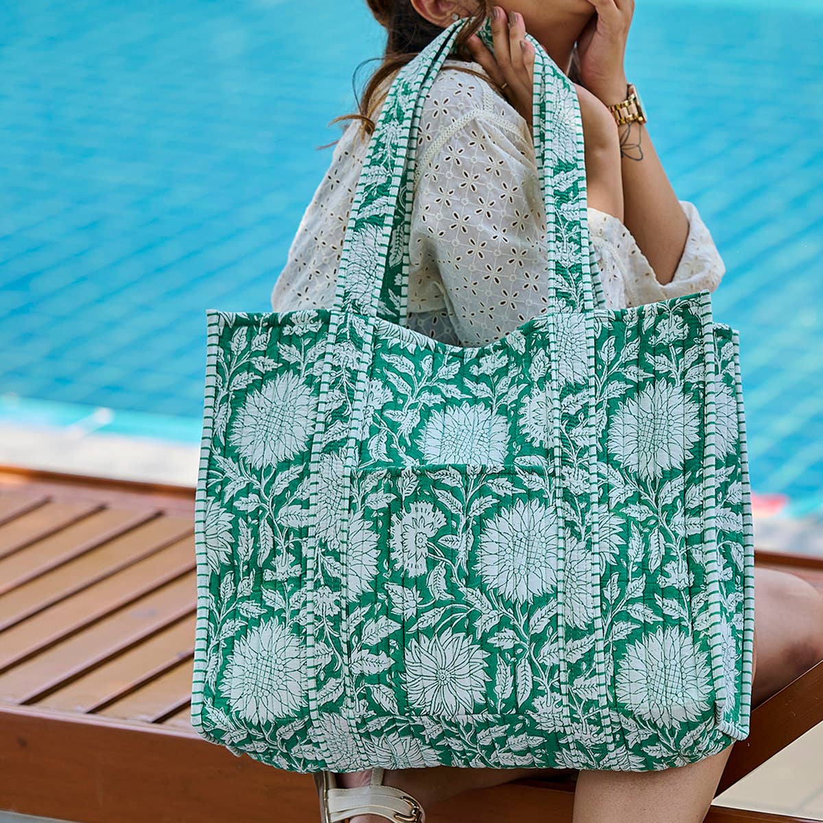 Hand Crafted Quilted Block-Printed Tote Bag