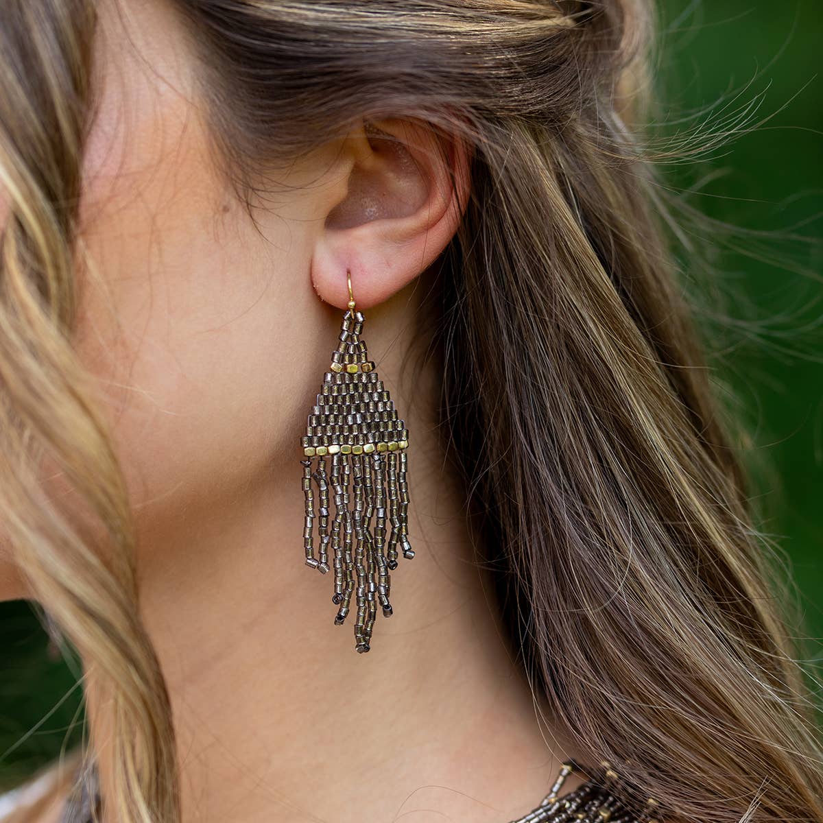Seedbead Tapered Fringe Earrings - Multiple Color Styles