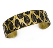Modern Leaf Brass Engraved Cuff Bracelet