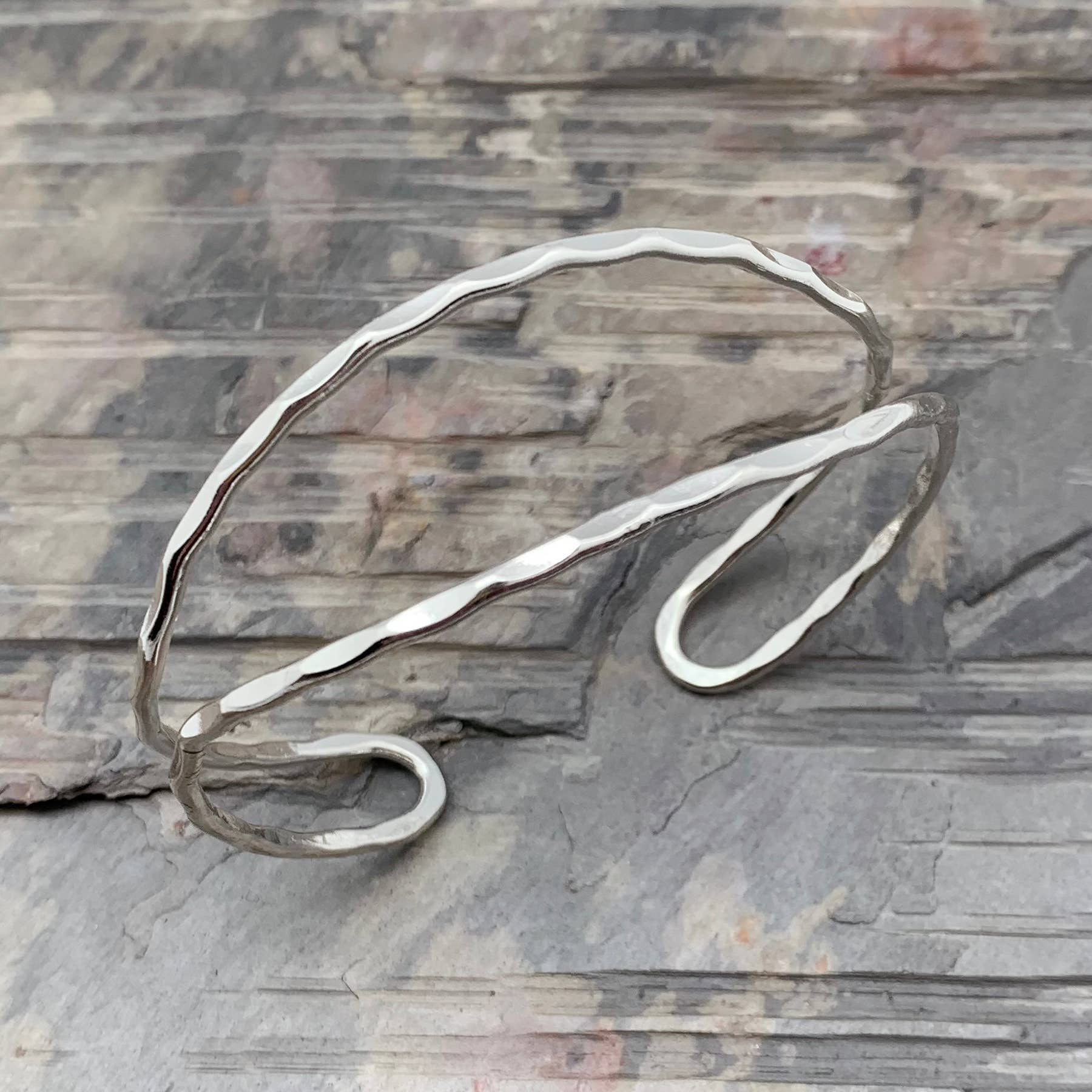 Silver Plated Adjustable Cuff Bracelet - Open Curved