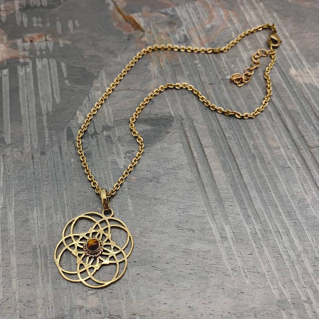 Tanvi Collection Necklace - Gold Clover with Tigerseye