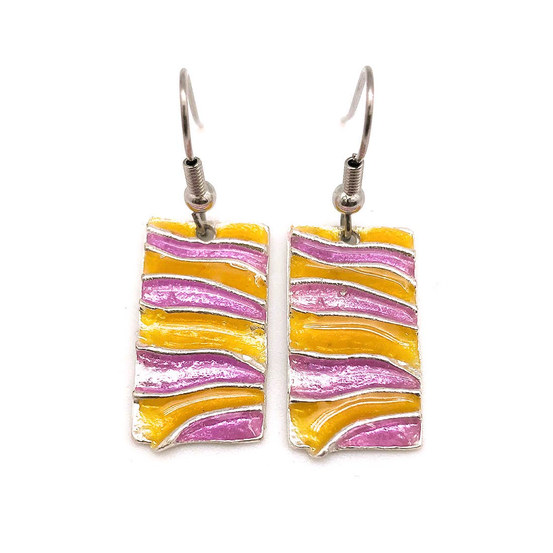 Pewter Earrings with Color Enamel - Squash/Lilac