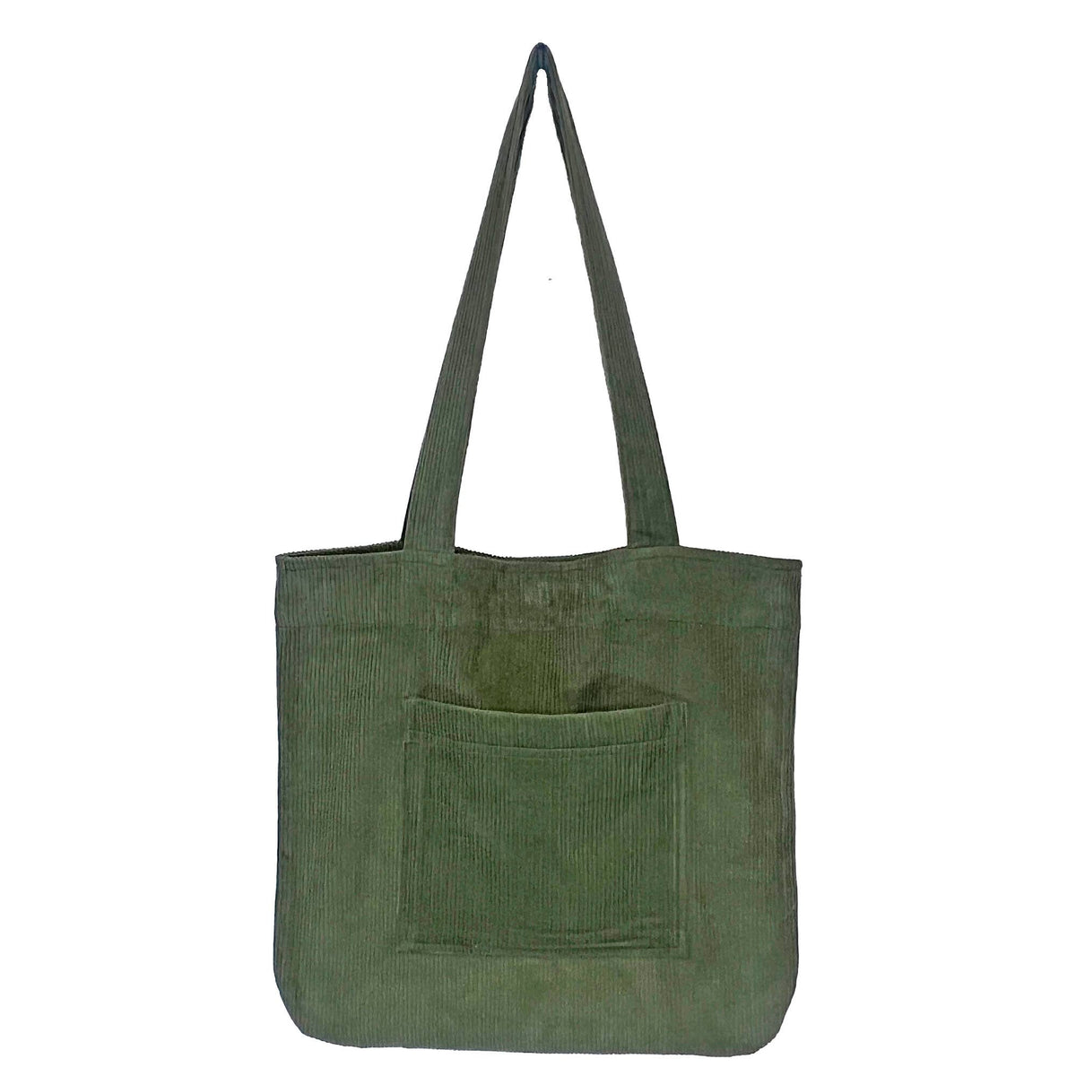 Corduroy Tote Bag with Front Pocket - Olive
