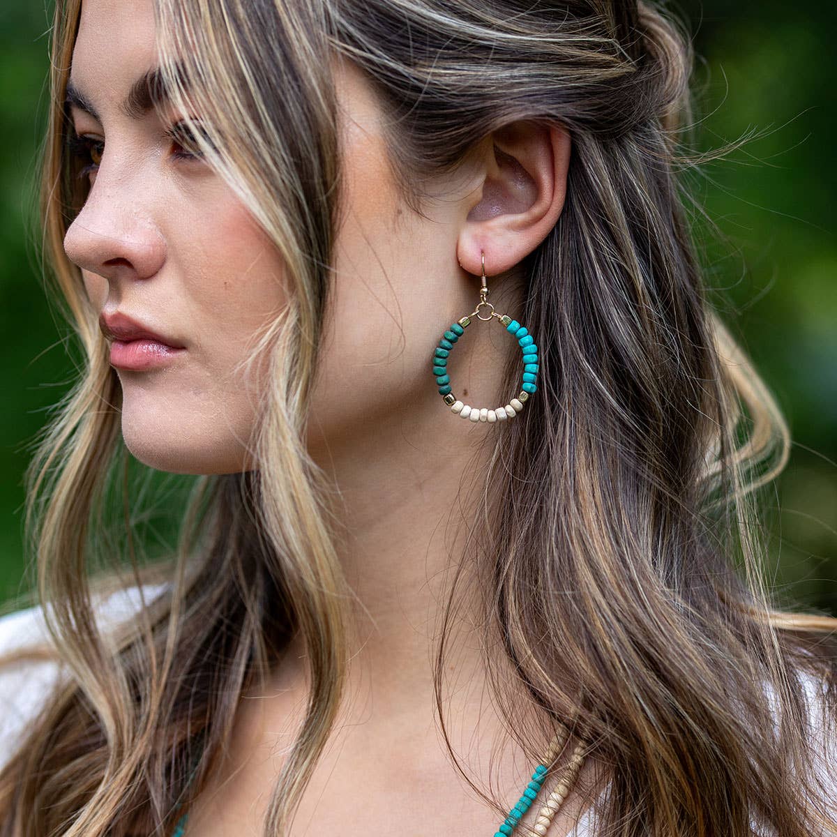 Prismatic Hues Hoop Earrings - Turquoise, Green, White