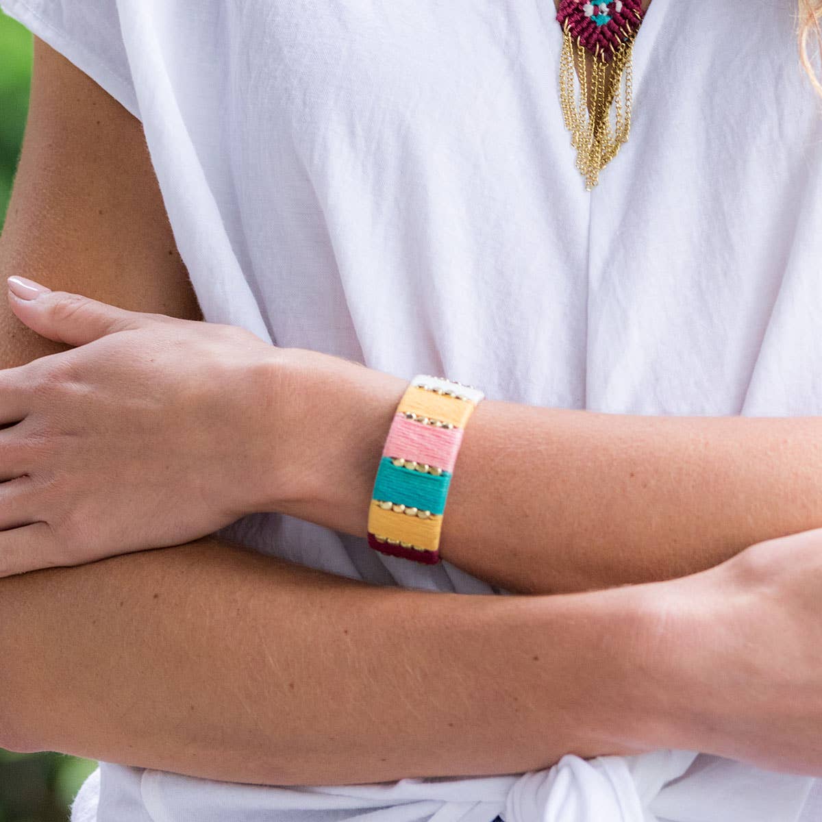 Sachi Warp & Weft Collection Bracelet - Fabric Wrapped Cuff