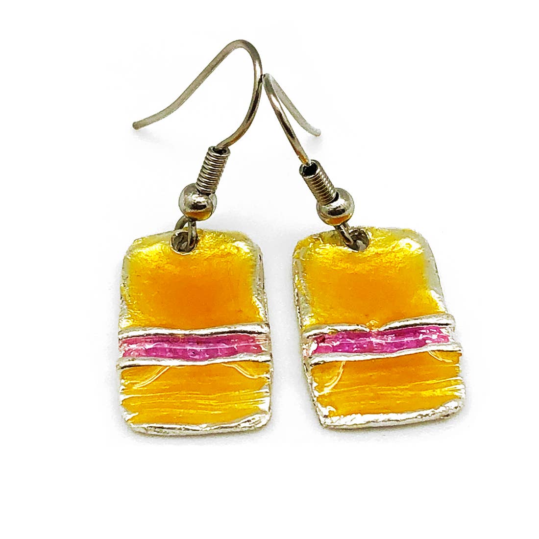 Pewter Earrings with Color Enamel - Squash/Lilac One Stripe