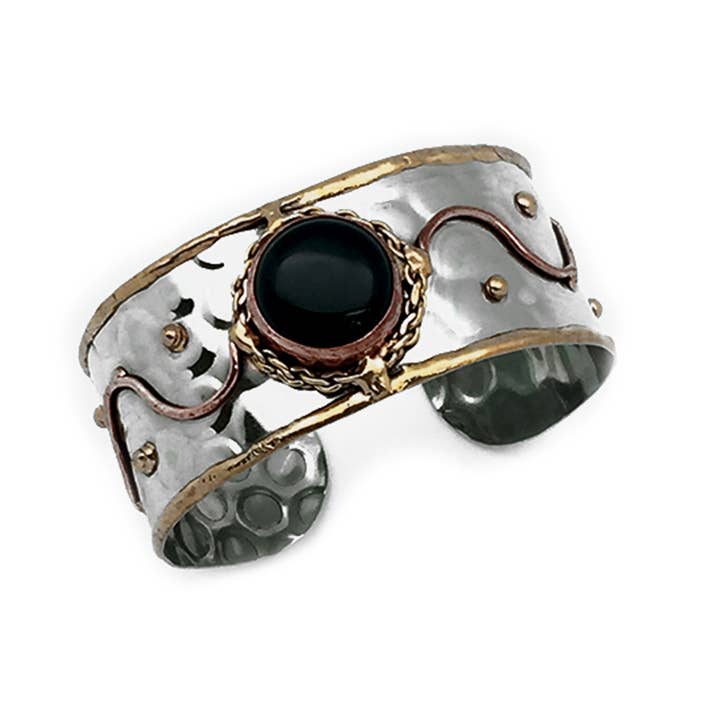 Mixed Metal Cuff Bracelet - Black Onyx