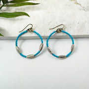 Seed Bead Hoop Earrings - Ocean Blue