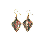 Brass Patina Vertical Stripes and Chains Earrings