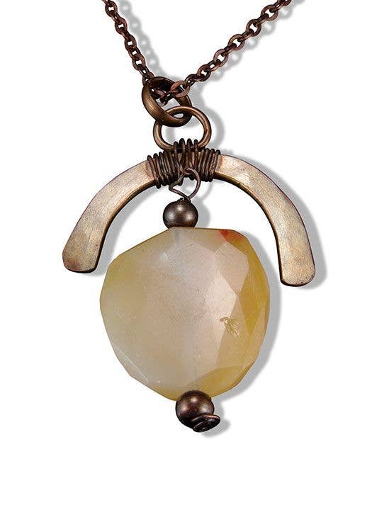 Handcrafted Agate Brass Semicircle Long Necklace