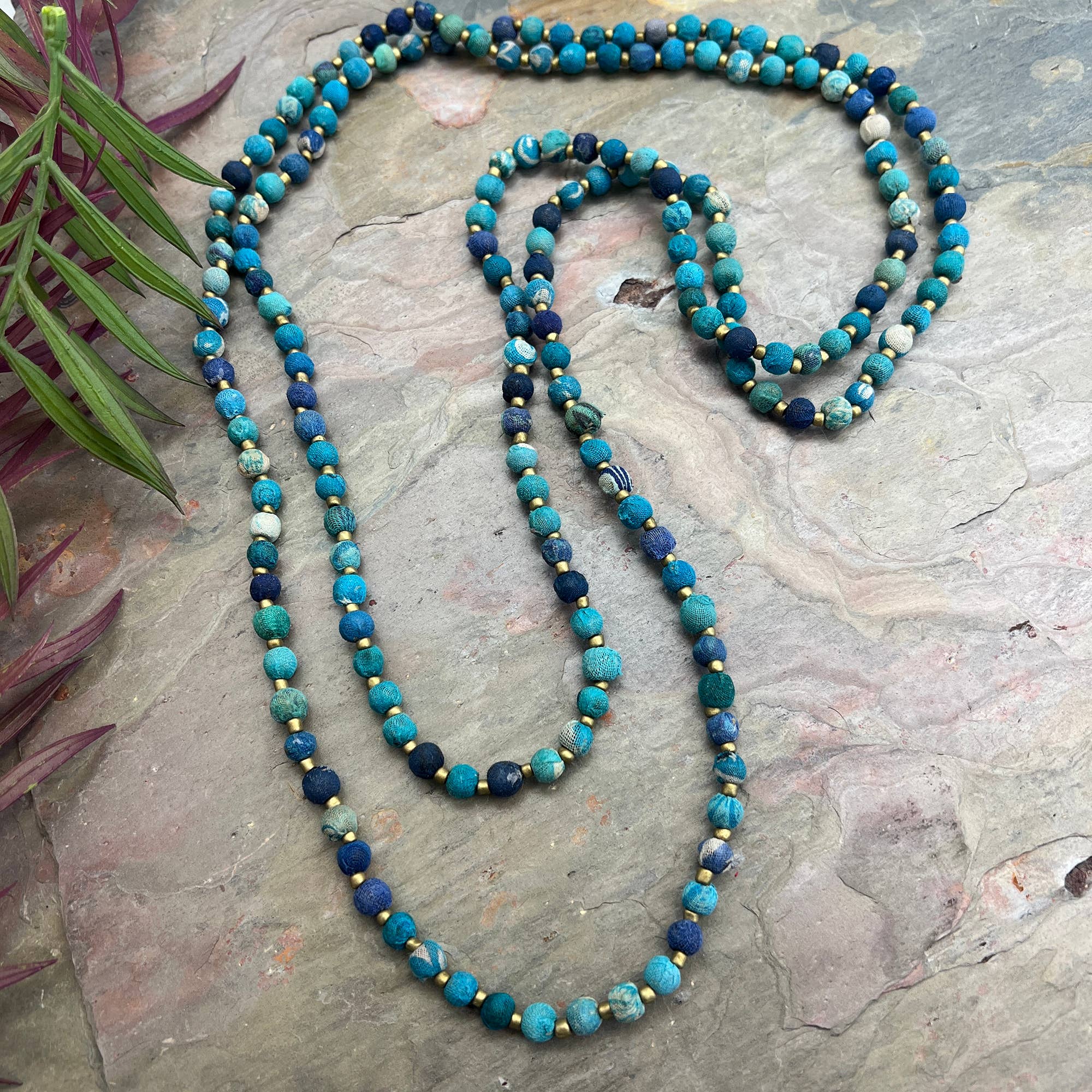 Aasha Aqua Layered Kantha Beaded Handcrafted Necklace