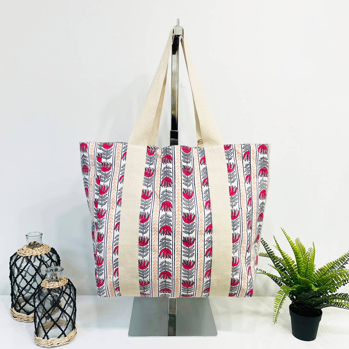 Handcrafted Canvas Bag with Block-Printed  Sweet Pea