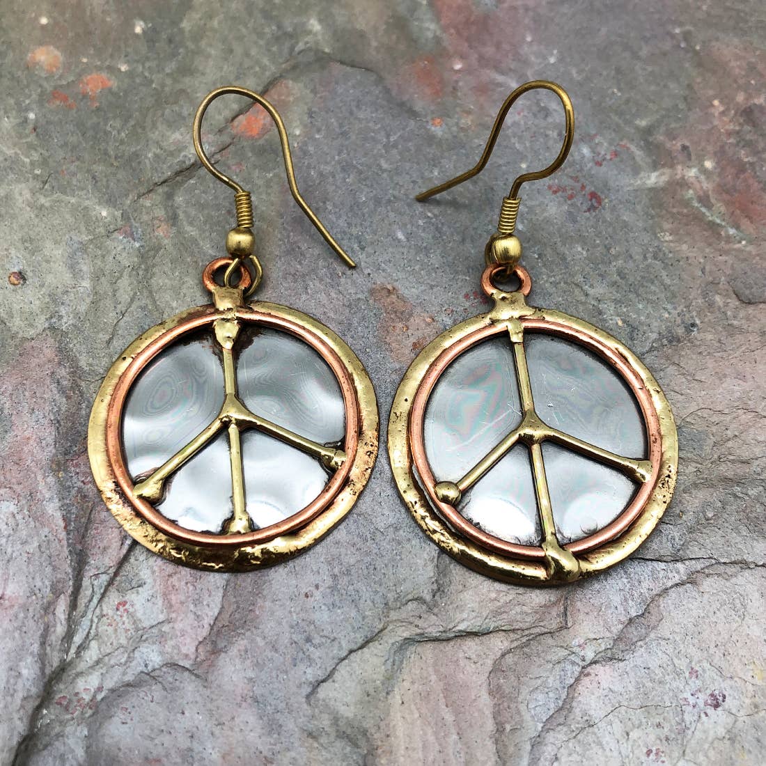 Mixed Metal Earrings - Peace Sign