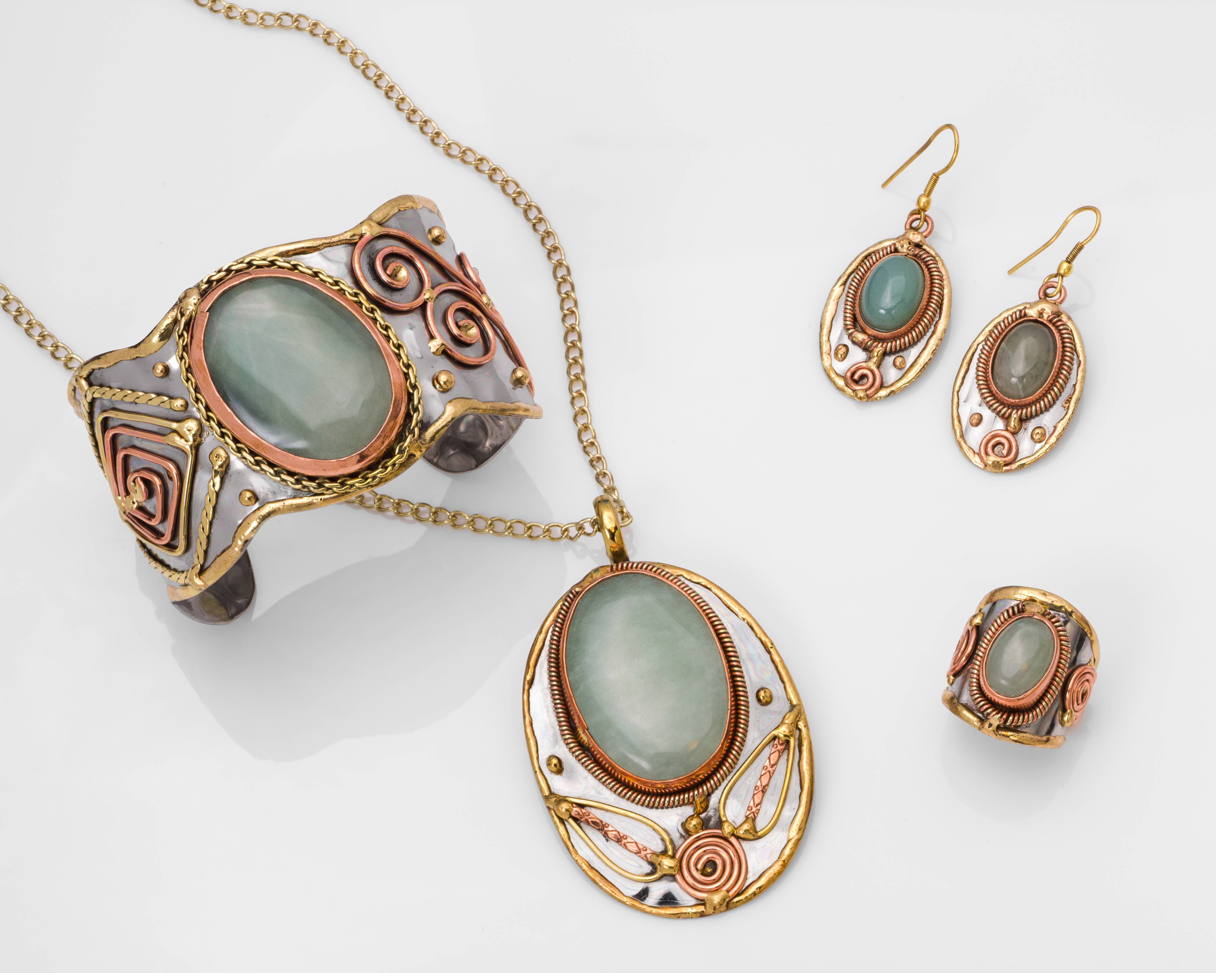 Mixed Metal and Aventurine Stone Pendant