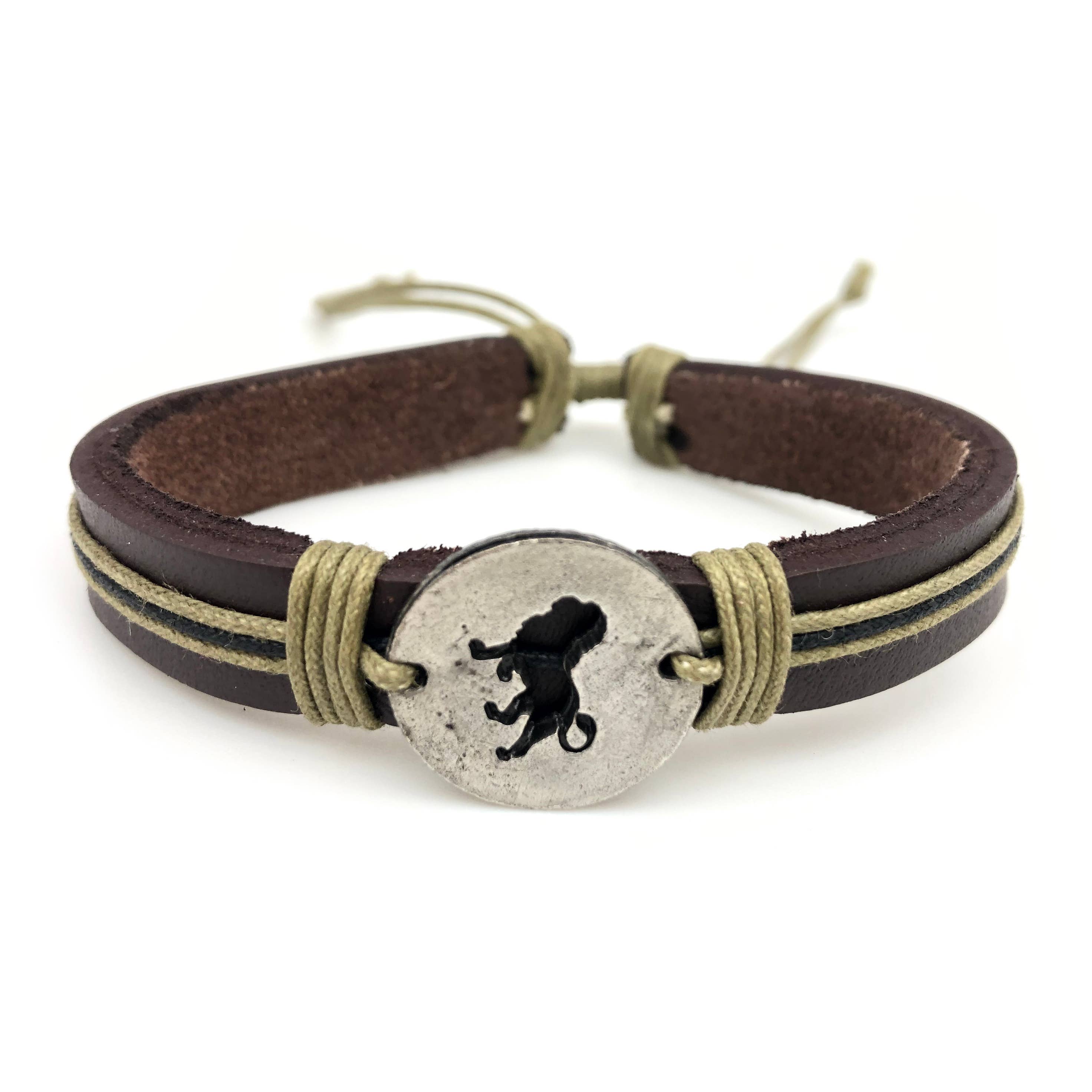 Pull Tie Leather Bracelet - Lion Cutout