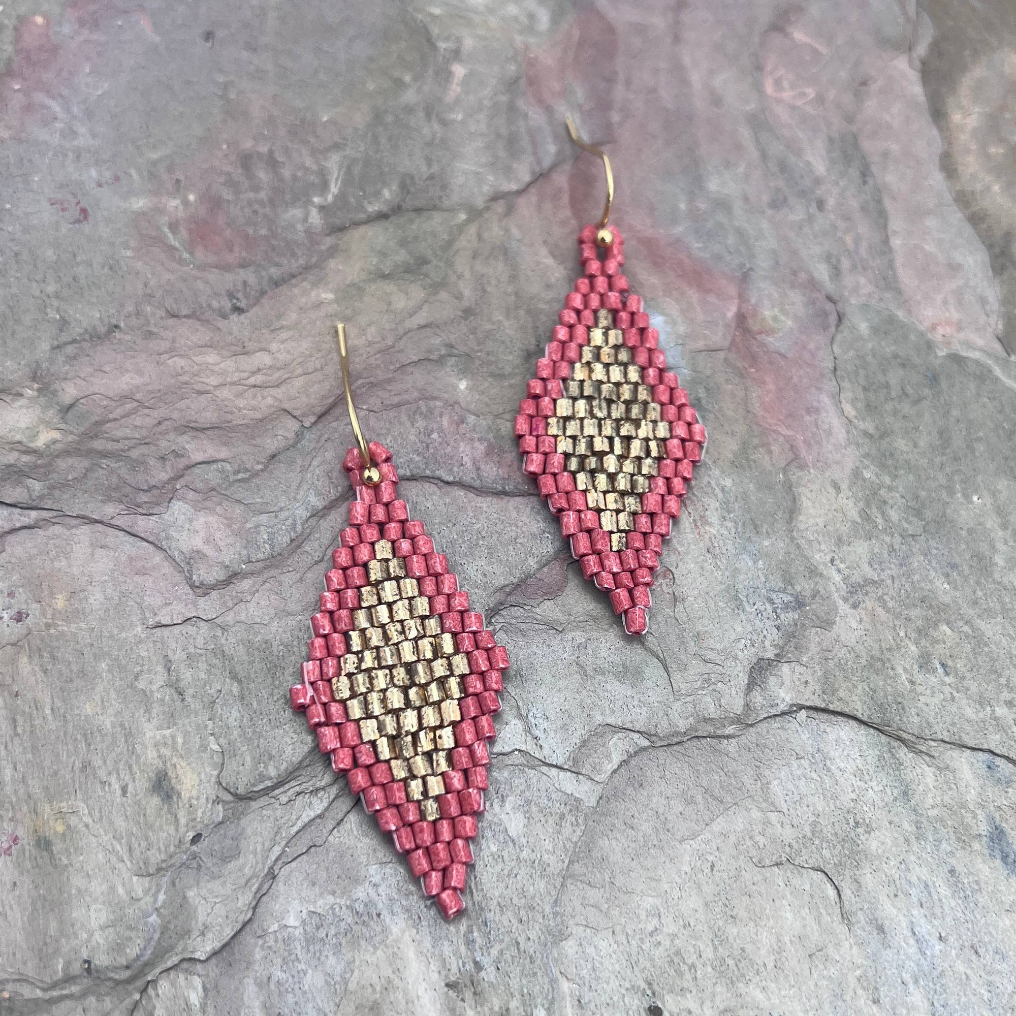 Seed Bead Diamond Shaped Earrings - Multiple Color Styles