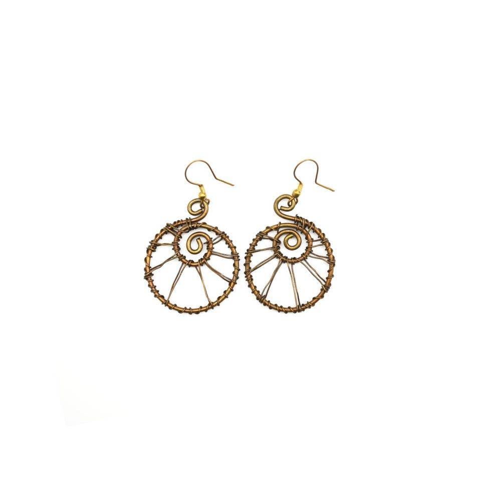 Basketweave Antique Brass Graduated Spiral Earrings