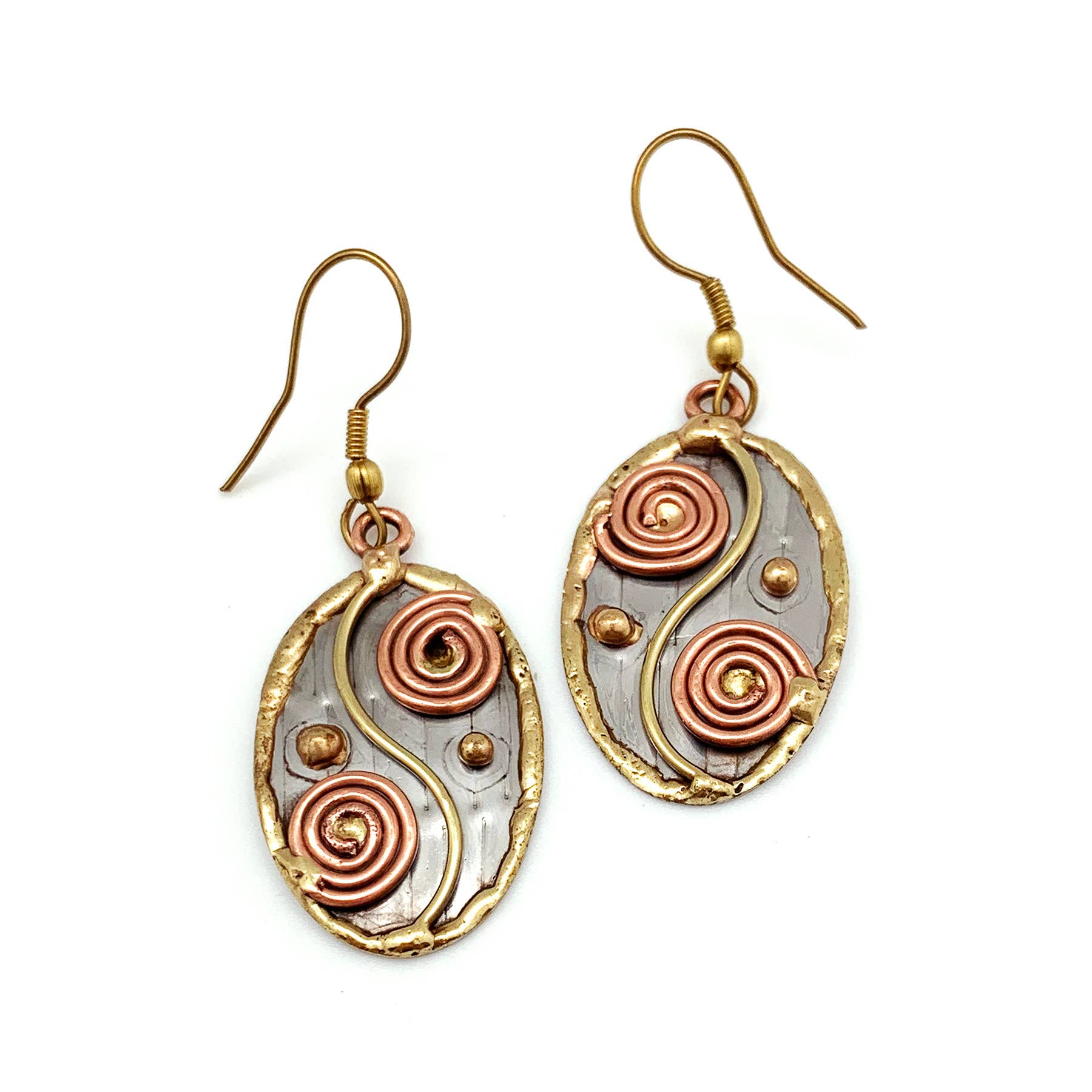 Mixed Metal Earrings - Spiral Yin Yang