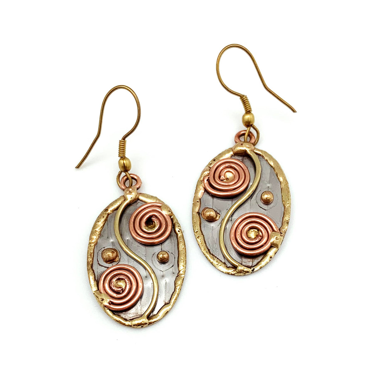 Mixed Metal Earrings - Spiral Yin Yang