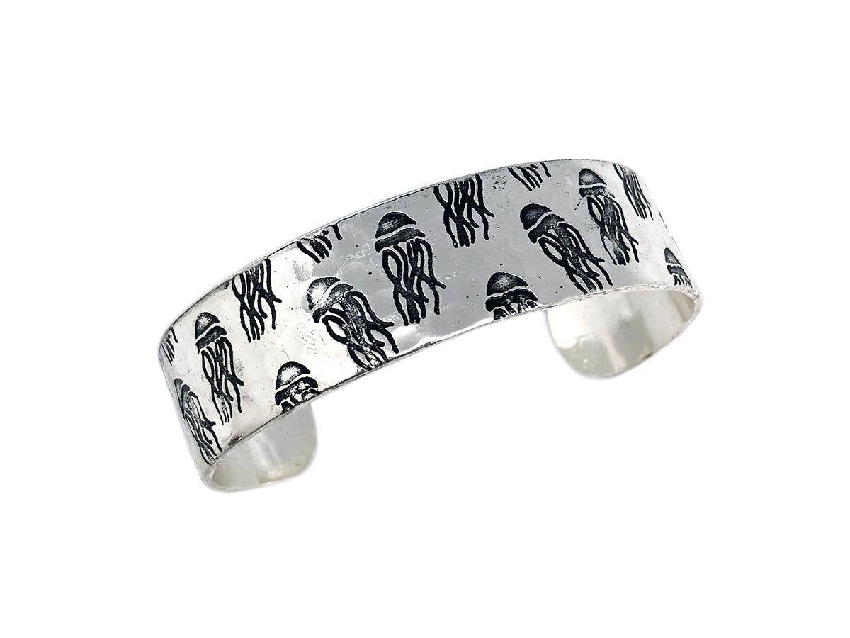 Jellyfish Silver Engraved Cuff Bracelet