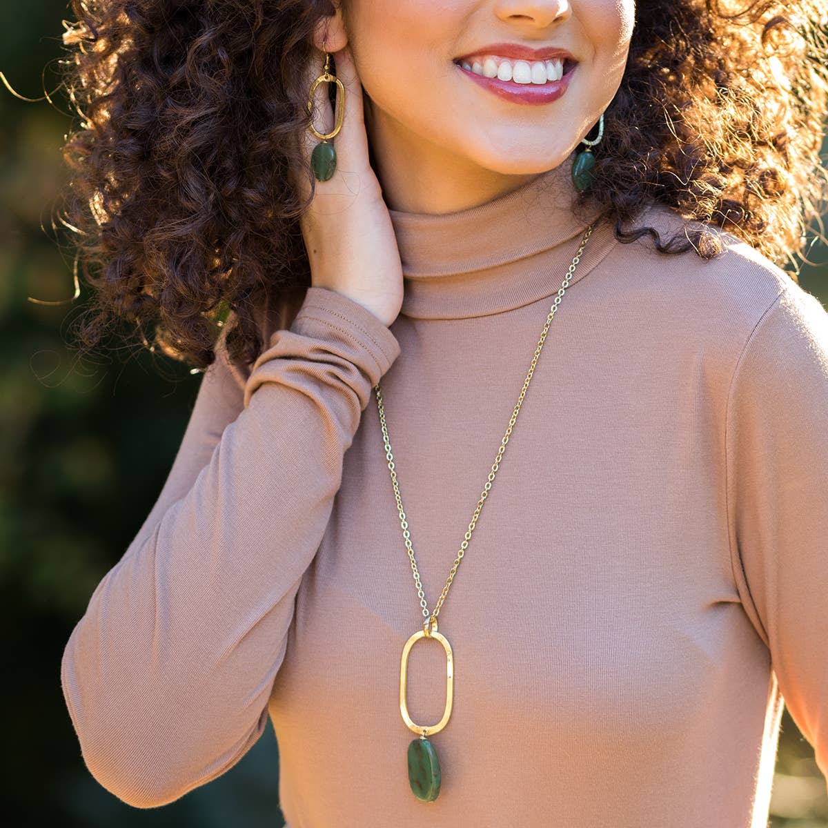 Gold Plated Geometric Necklace - Aventurine
