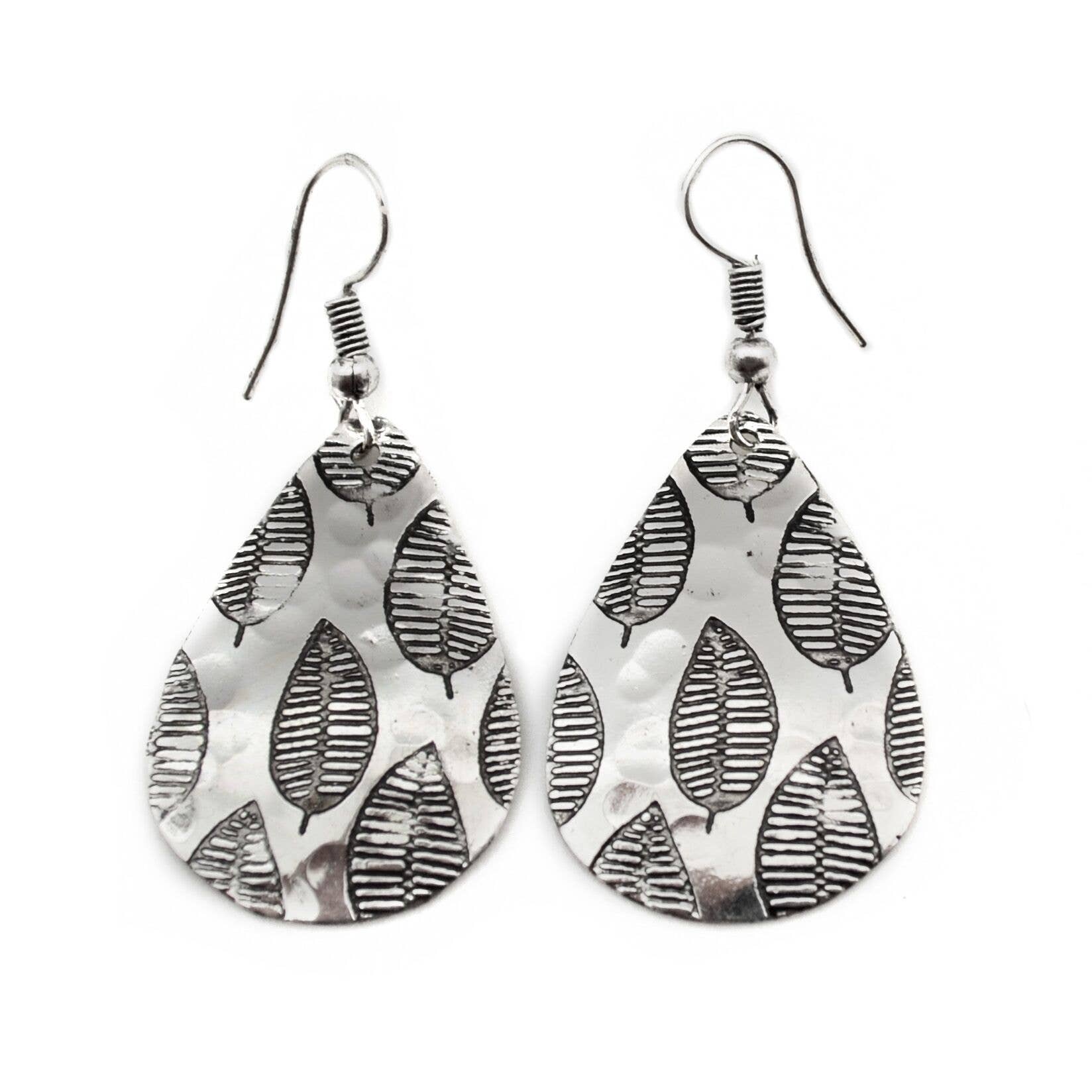 Modern Leaf Silver Engraved Earrings