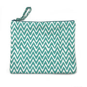 Block-Printed Canvas Zipper Pouch Aqua Zigzag