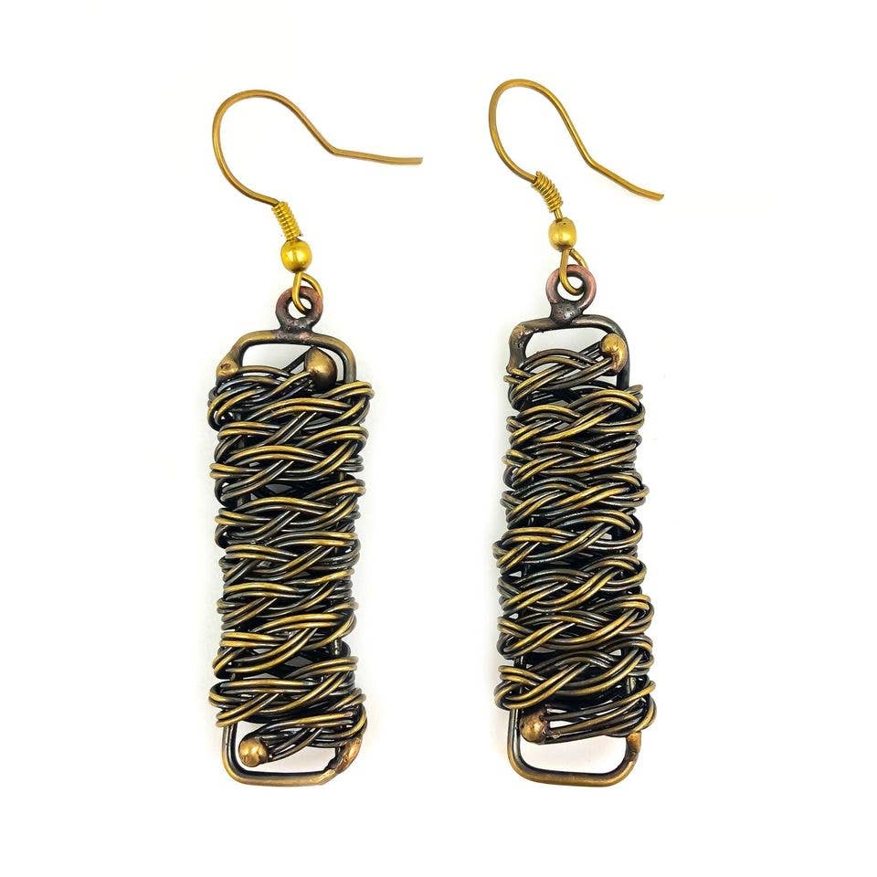 Basketweave Wrapped Braid Long Rectangle Earrings
